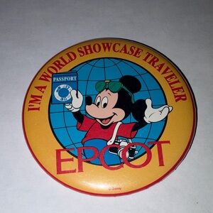 Vintage Disney EPCOT World Showcase Traveler Button, Mickey Mouse – 1992 – 3”